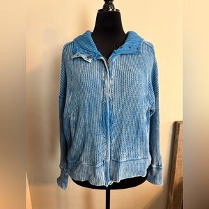Zenana Blue Women's Zipper Hoodie Sweatshirt - Size XL